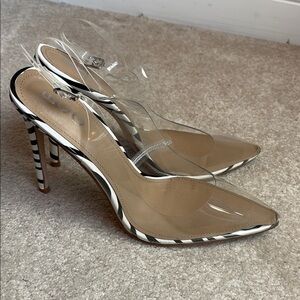 👘EGO Black and White Zebra Heels Slingback Stiletto: